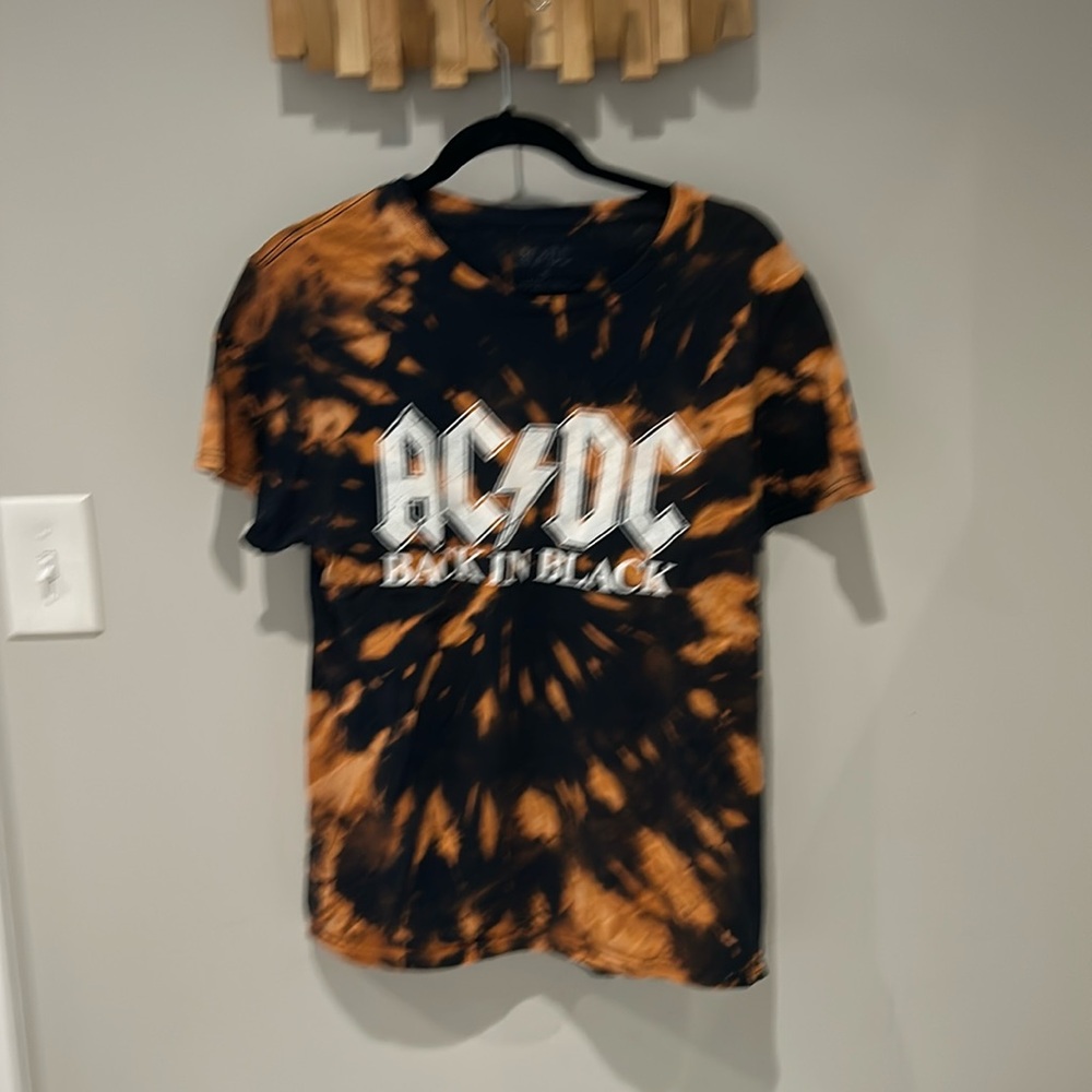 AC/DC Back in black bleached tie dye shirt black size S